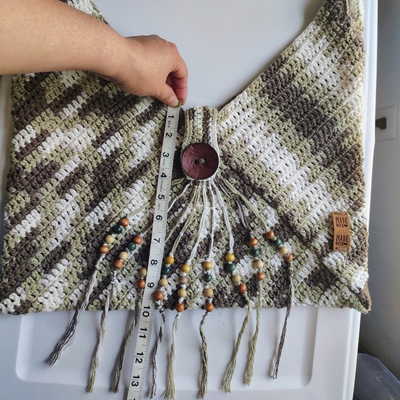 NWOT Handmade Crochet Boho Chic Hippie Crossbody Bag with Fringe Cotton. - Picture 9 of 15